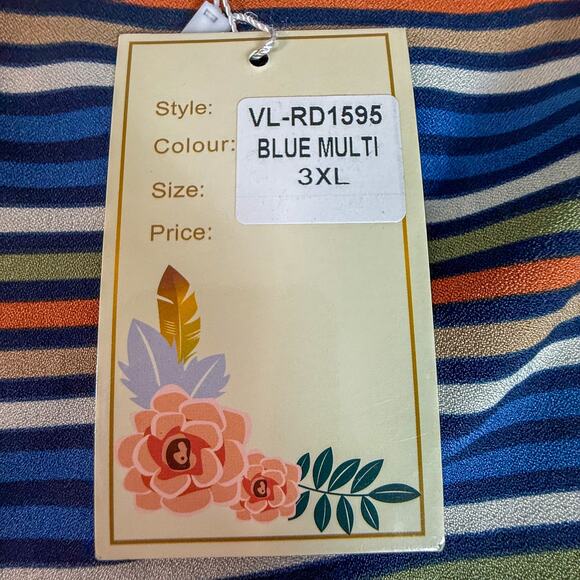 Velzera NWT 3XL Blue Multi Stripe Long Sleeve Ruffle Hem Tunic Dress Boho - Picture 4 of 8